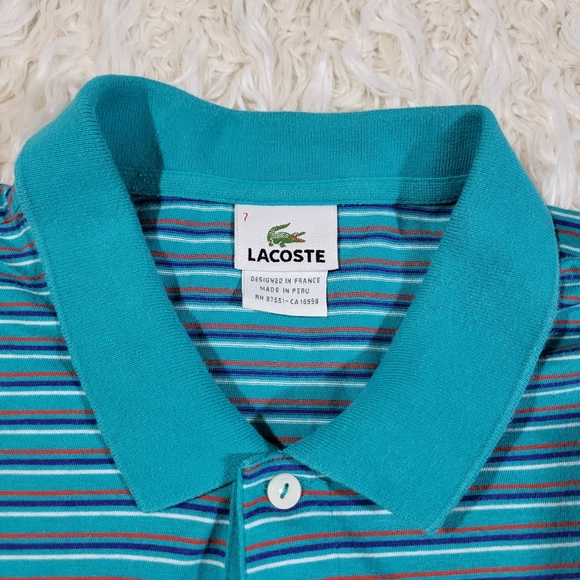 Lacoste - Men's Size 7 Blue Striped Polo Shirt - Picture 7 of 15